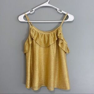 Nordstrom June & Hudson Metallic Gold Ruffles Adjustable Strap Tank Top XS NWT